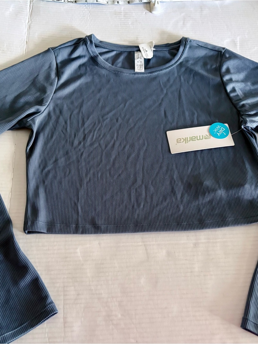 Marika Ribbed Long Sleeve Crop Top in Slate Blue Activewear Yoga Athleisure